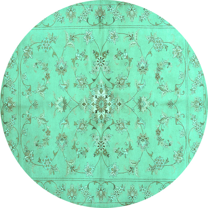 Round Abstract Turquoise Contemporary Rug, con1347turq