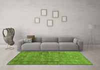 Machine Washable Abstract Green Contemporary Rug, wshcon1348grn