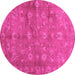 Round Abstract Pink Contemporary Rug, con1348pnk