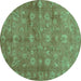 Round Machine Washable Abstract Turquoise Contemporary Area Rugs, wshcon1348turq