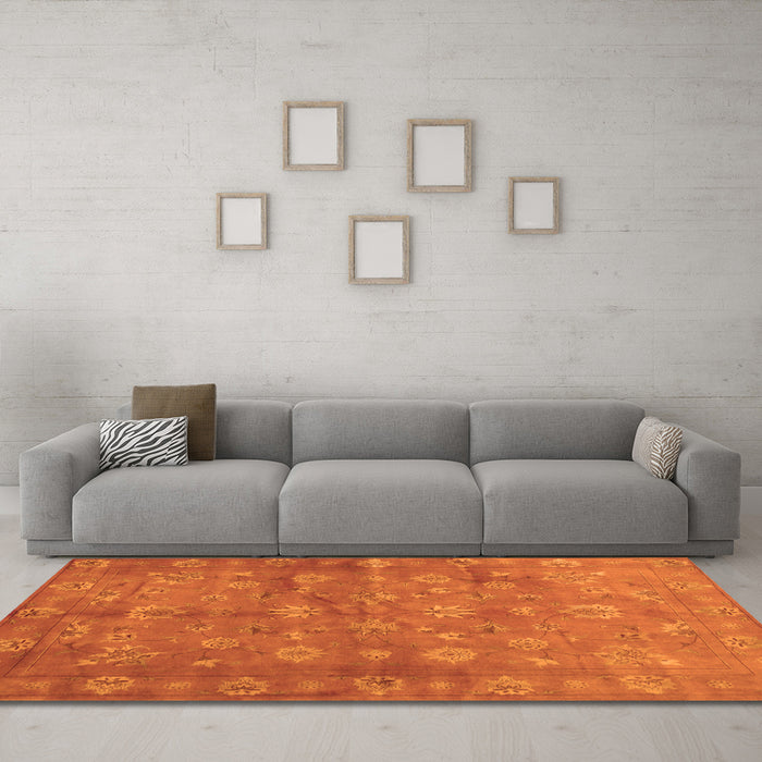 Machine Washable Abstract Orange Contemporary Area Rugs in a Living Room, wshcon1348org
