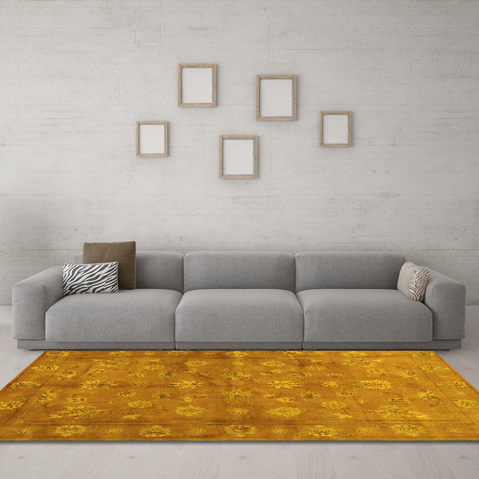 Machine Washable Abstract Yellow Contemporary Rug in a Living Room, wshcon1348yw
