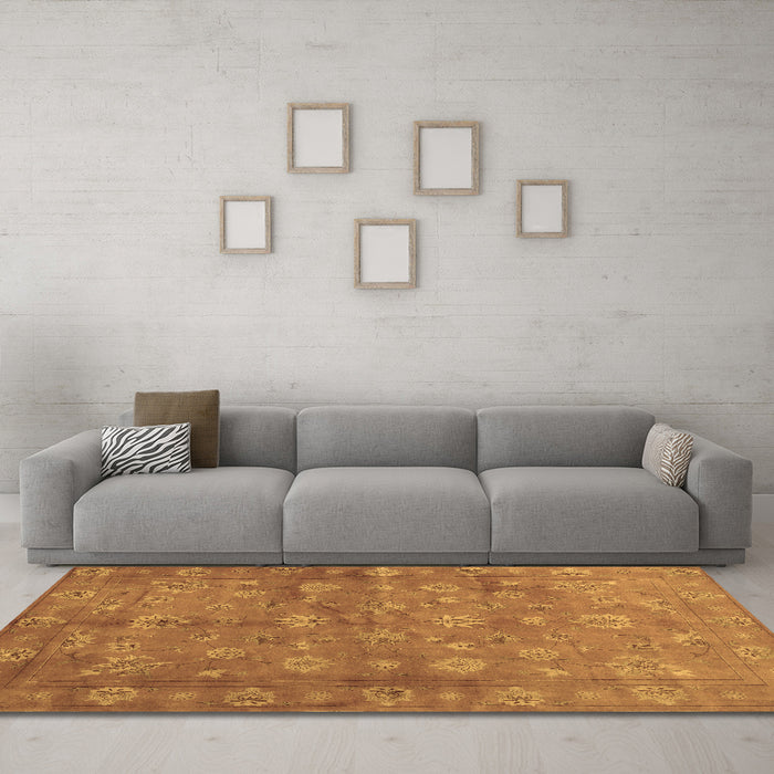 Machine Washable Abstract Brown Contemporary Rug in a Living Room,, wshcon1348brn