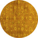 Round Abstract Yellow Contemporary Rug, con1348yw