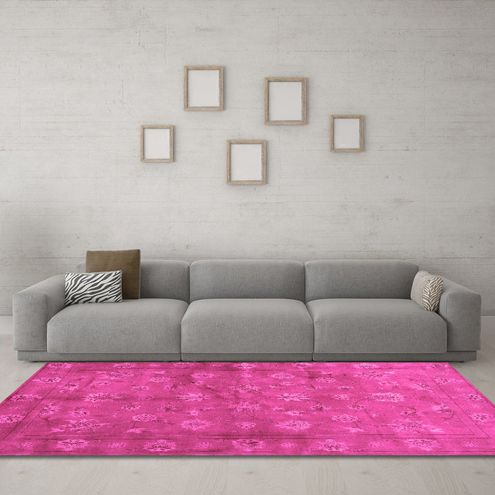 Machine Washable Abstract Pink Contemporary Rug in a Living Room, wshcon1348pnk