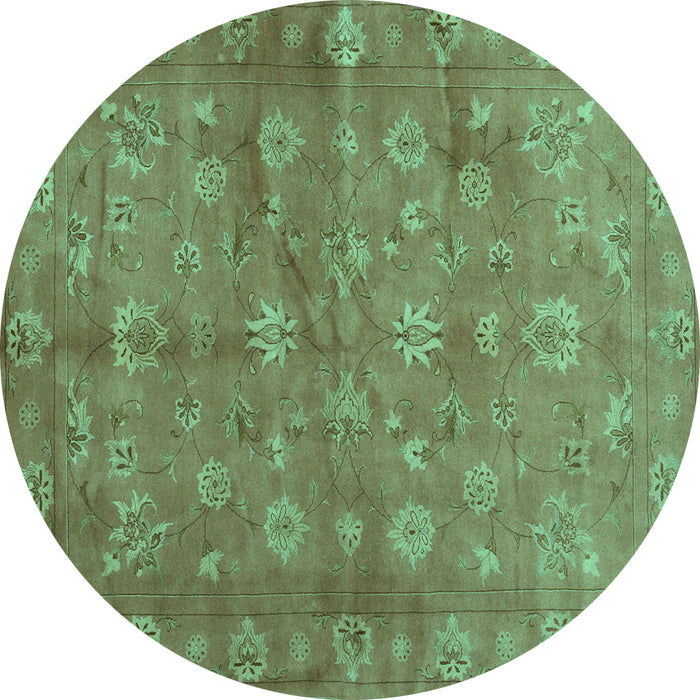Round Abstract Turquoise Contemporary Rug, con1348turq