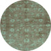 Round Abstract Light Blue Contemporary Rug, con1348lblu