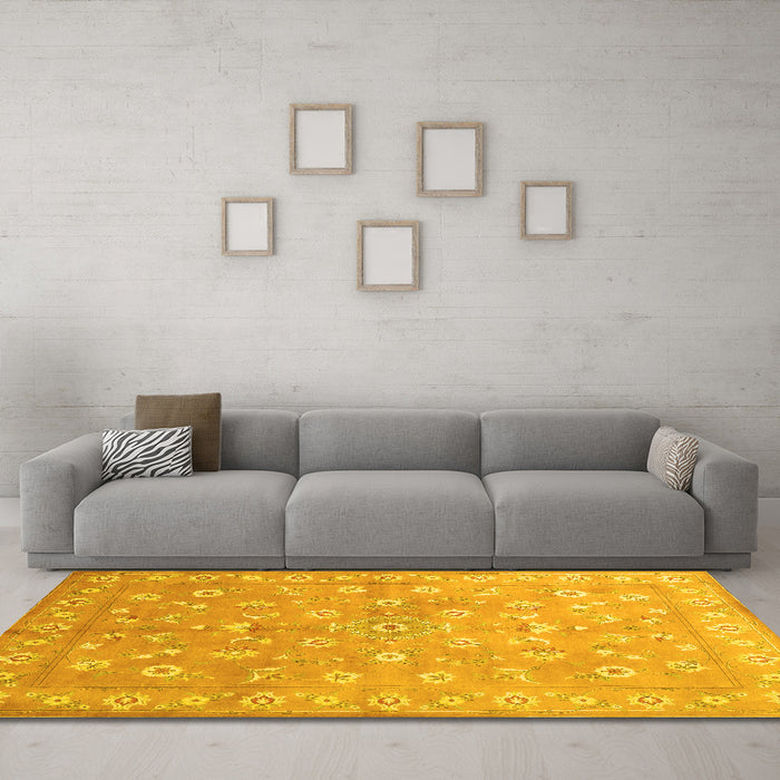 Machine Washable Abstract Yellow Contemporary Rug in a Living Room, wshcon1349yw