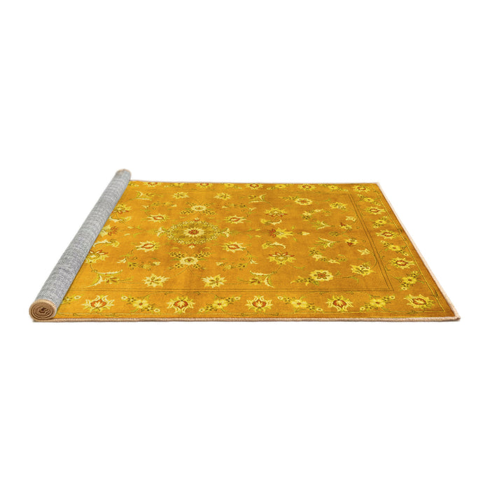 Sideview of Machine Washable Abstract Yellow Contemporary Rug, wshcon1349yw
