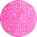 Round Abstract Pink Contemporary Rug, con1349pnk