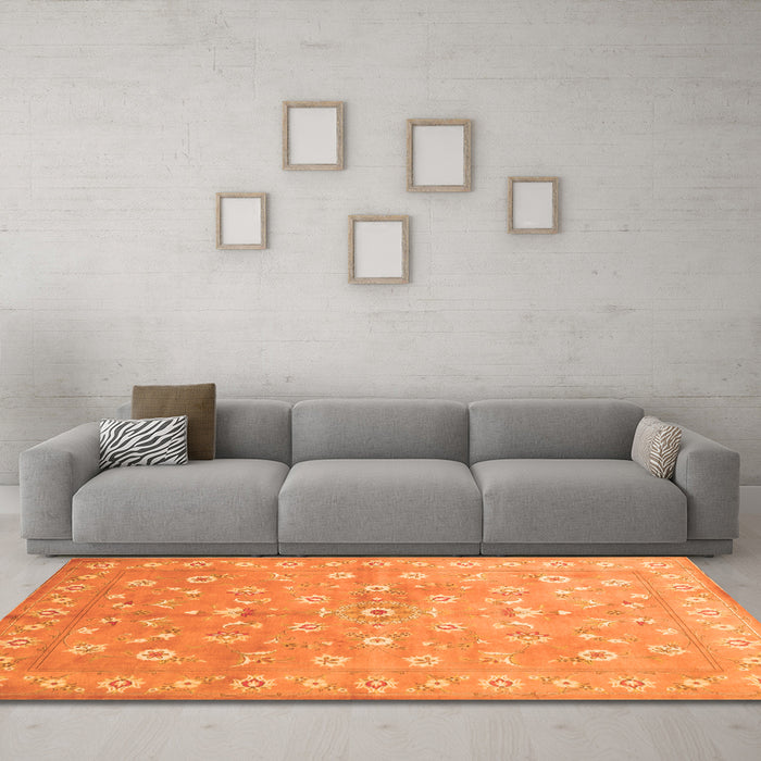 Machine Washable Abstract Orange Contemporary Area Rugs in a Living Room, wshcon1349org