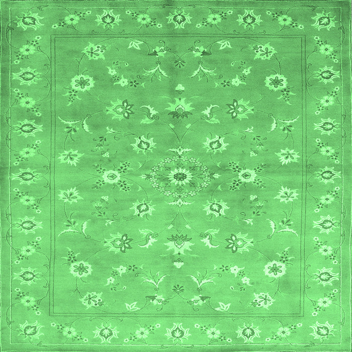 Square Machine Washable Abstract Emerald Green Contemporary Area Rugs, wshcon1349emgrn