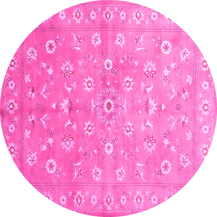 Round Machine Washable Abstract Pink Contemporary Rug, wshcon1349pnk