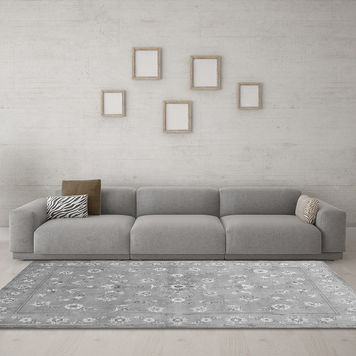 Machine Washable Abstract Gray Contemporary Rug in a Living Room,, wshcon1349gry