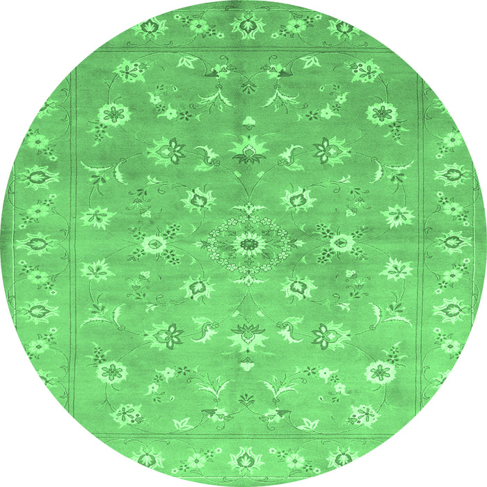 Round Machine Washable Abstract Emerald Green Contemporary Area Rugs, wshcon1349emgrn