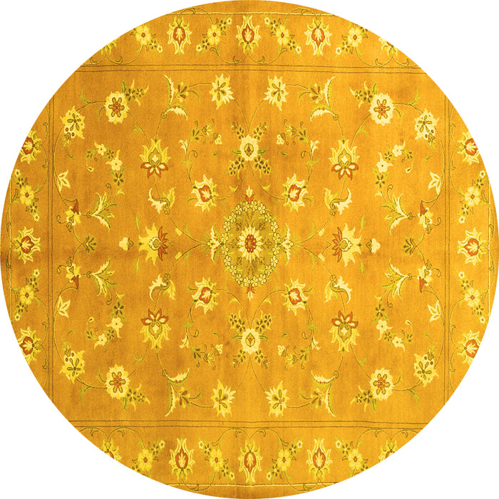 Round Abstract Yellow Contemporary Rug, con1349yw