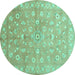 Round Abstract Turquoise Contemporary Rug, con1349turq