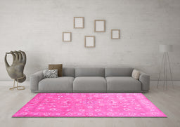 Machine Washable Abstract Pink Contemporary Rug in a Living Room, wshcon1349pnk