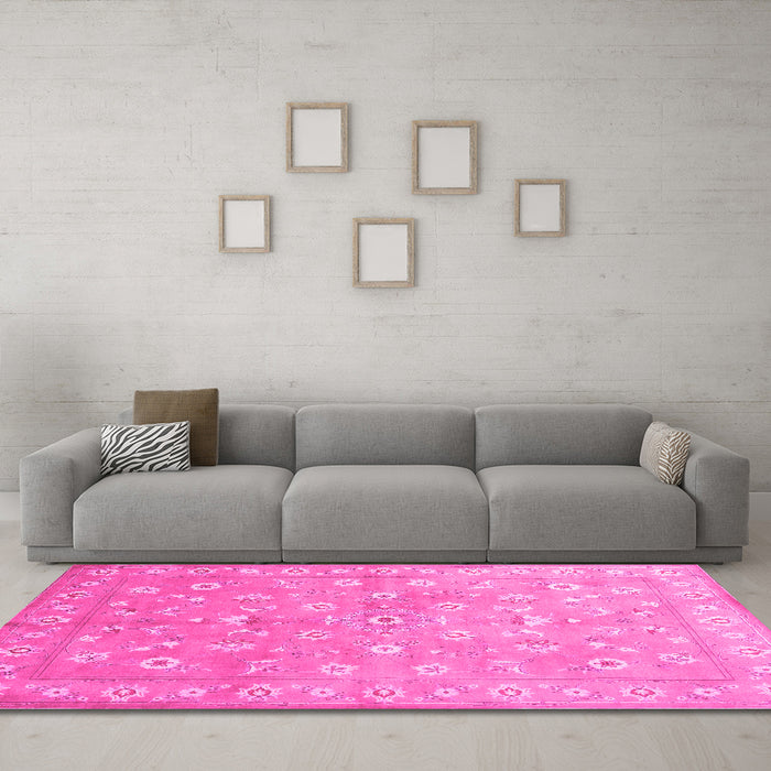 Machine Washable Abstract Pink Contemporary Rug in a Living Room, wshcon1349pnk