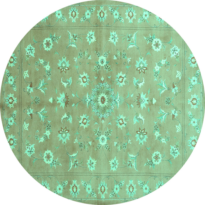 Round Machine Washable Abstract Turquoise Contemporary Area Rugs, wshcon1349turq
