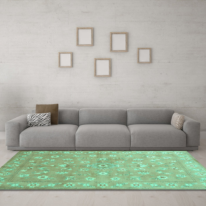 Machine Washable Abstract Turquoise Contemporary Area Rugs in a Living Room,, wshcon1349turq