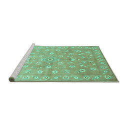 Sideview of Machine Washable Abstract Turquoise Contemporary Area Rugs, wshcon1349turq