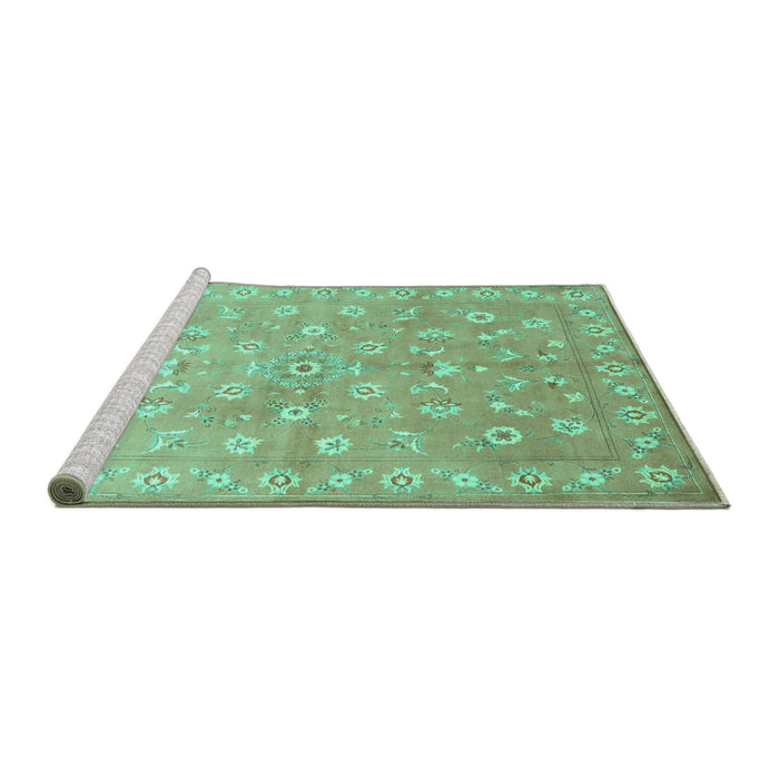 Sideview of Machine Washable Abstract Turquoise Contemporary Area Rugs, wshcon1349turq