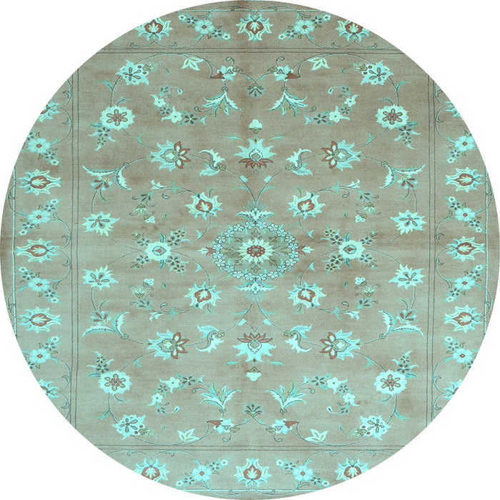 Round Abstract Light Blue Contemporary Rug, con1349lblu