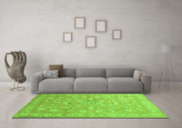 Machine Washable Abstract Green Contemporary Rug, wshcon1349grn