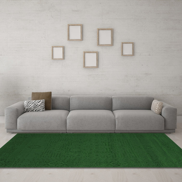 Machine Washable Abstract Emerald Green Contemporary Area Rugs in a Living Room,, wshcon134emgrn