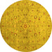 Round Abstract Yellow Contemporary Rug, con1350yw