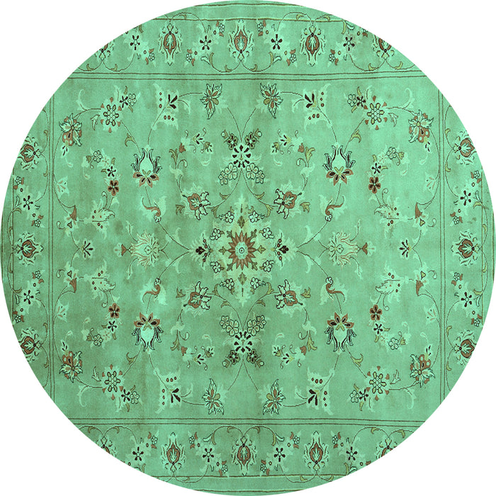 Round Machine Washable Abstract Turquoise Contemporary Area Rugs, wshcon1350turq