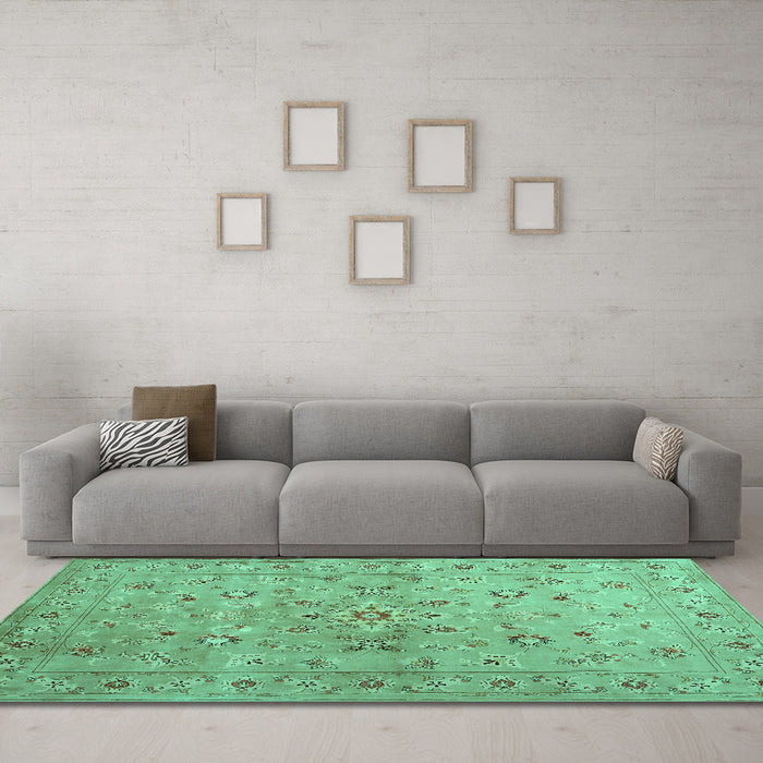 Machine Washable Abstract Turquoise Contemporary Area Rugs in a Living Room,, wshcon1350turq