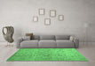 Machine Washable Abstract Emerald Green Contemporary Area Rugs in a Living Room,, wshcon1350emgrn