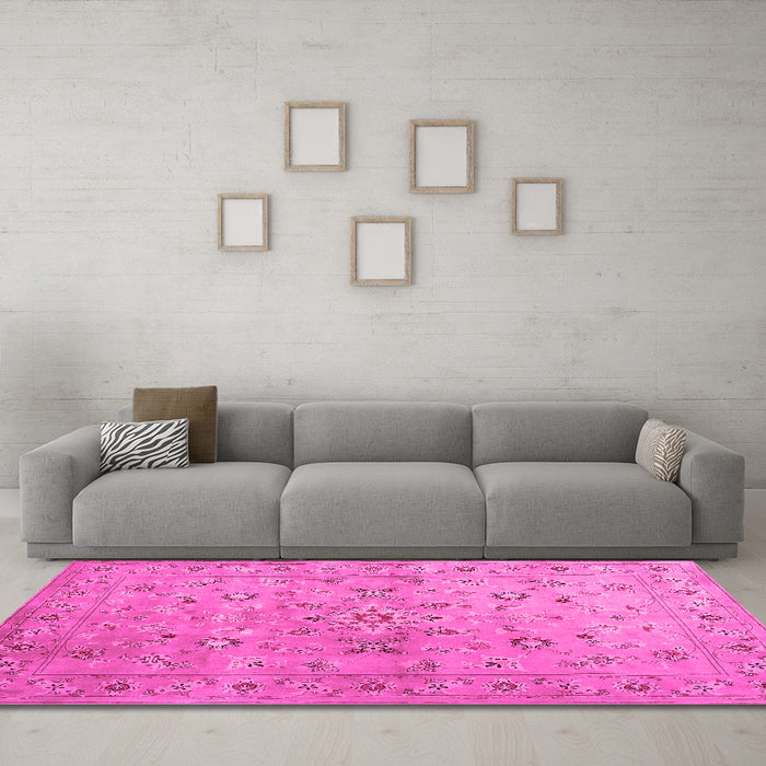 Machine Washable Abstract Pink Contemporary Rug in a Living Room, wshcon1350pnk