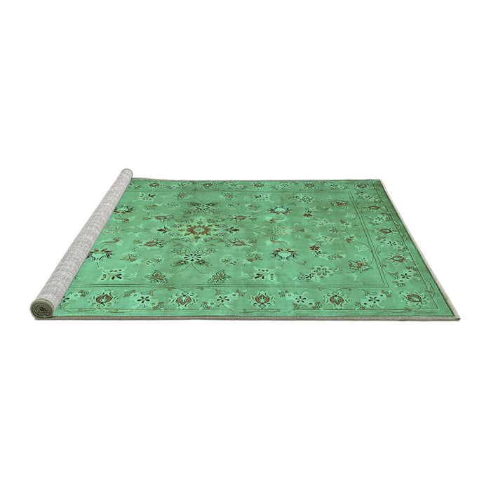 Sideview of Machine Washable Abstract Turquoise Contemporary Area Rugs, wshcon1350turq