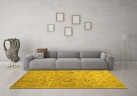 Machine Washable Abstract Yellow Contemporary Rug, wshcon1350yw