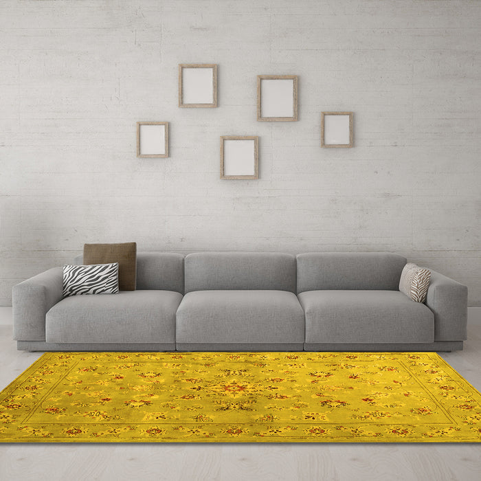 Machine Washable Abstract Yellow Contemporary Rug in a Living Room, wshcon1350yw