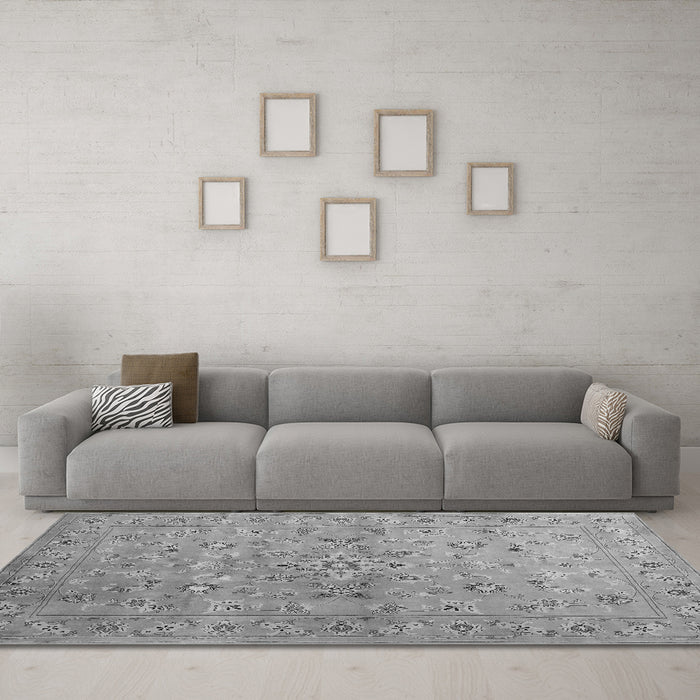 Machine Washable Abstract Gray Contemporary Rug in a Living Room,, wshcon1350gry