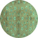 Round Machine Washable Abstract Turquoise Contemporary Area Rugs, wshcon1351turq