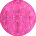 Round Machine Washable Abstract Pink Contemporary Rug, wshcon1351pnk