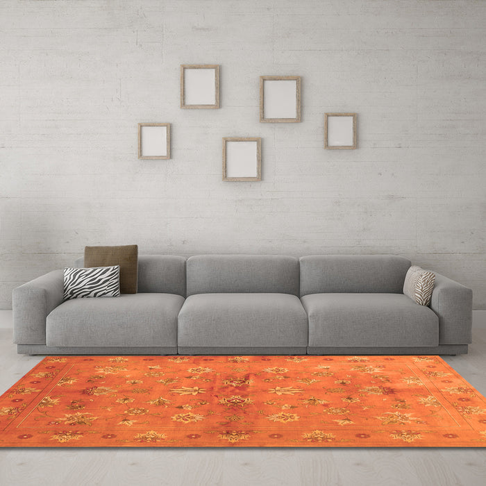 Machine Washable Abstract Orange Contemporary Area Rugs in a Living Room, wshcon1351org