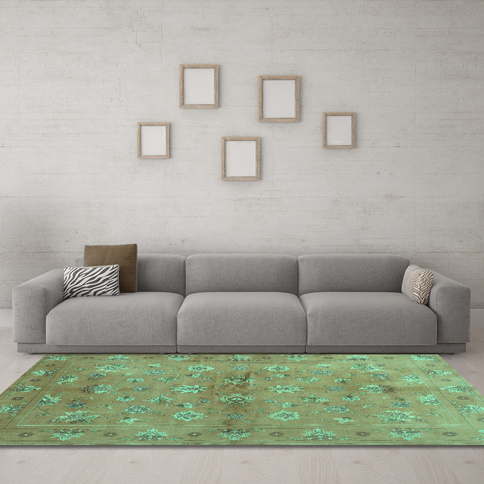 Machine Washable Abstract Turquoise Contemporary Area Rugs in a Living Room,, wshcon1351turq