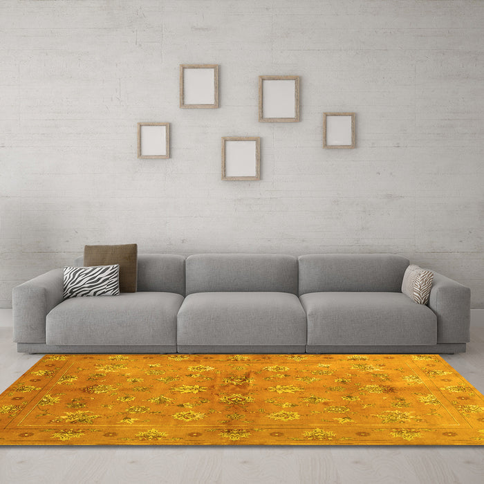Machine Washable Abstract Yellow Contemporary Rug in a Living Room, wshcon1351yw