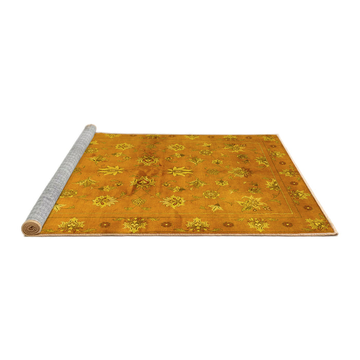 Sideview of Machine Washable Abstract Yellow Contemporary Rug, wshcon1351yw