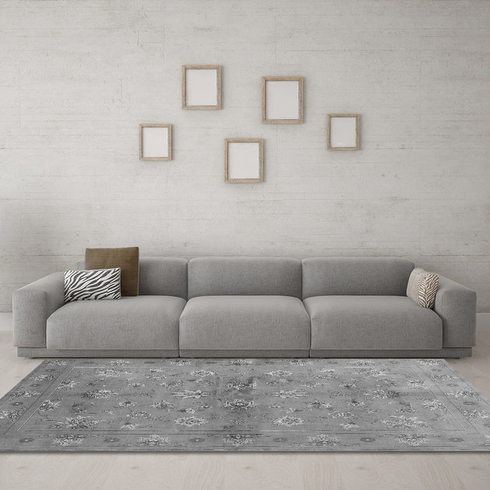 Machine Washable Abstract Gray Contemporary Rug in a Living Room,, wshcon1351gry