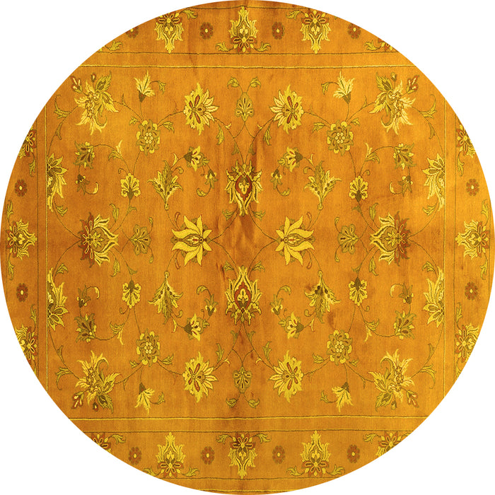 Round Machine Washable Abstract Yellow Contemporary Rug, wshcon1351yw