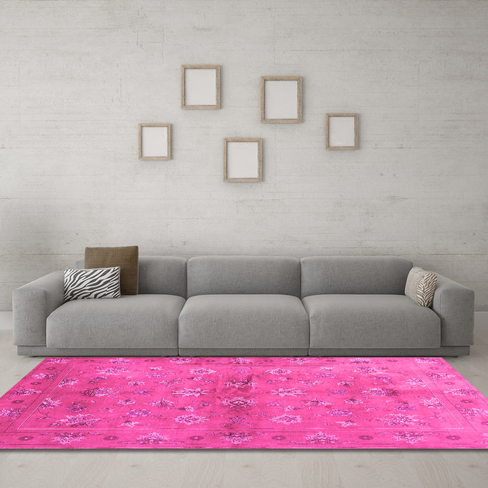 Machine Washable Abstract Pink Contemporary Rug in a Living Room, wshcon1351pnk