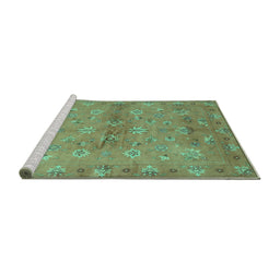 Sideview of Machine Washable Abstract Turquoise Contemporary Area Rugs, wshcon1351turq