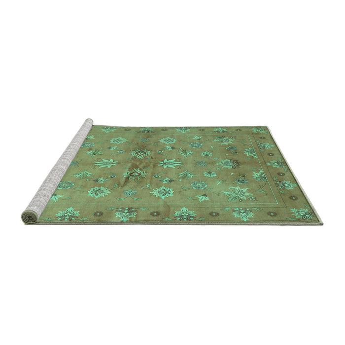 Sideview of Machine Washable Abstract Turquoise Contemporary Area Rugs, wshcon1351turq